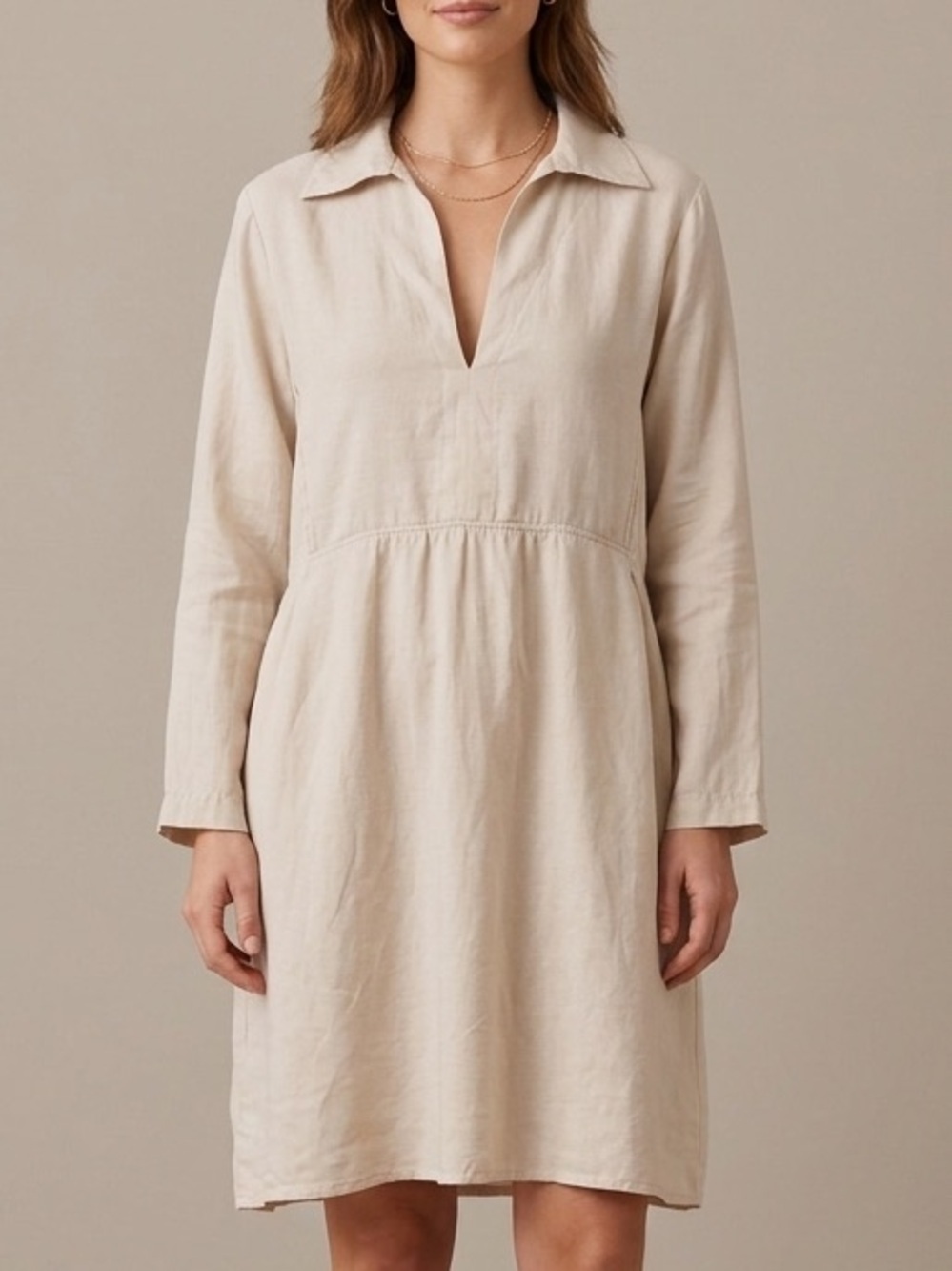 Massimo Dutti Collared V-Neck Lined Dress Pockets Sz M Preppy Coastal grandma